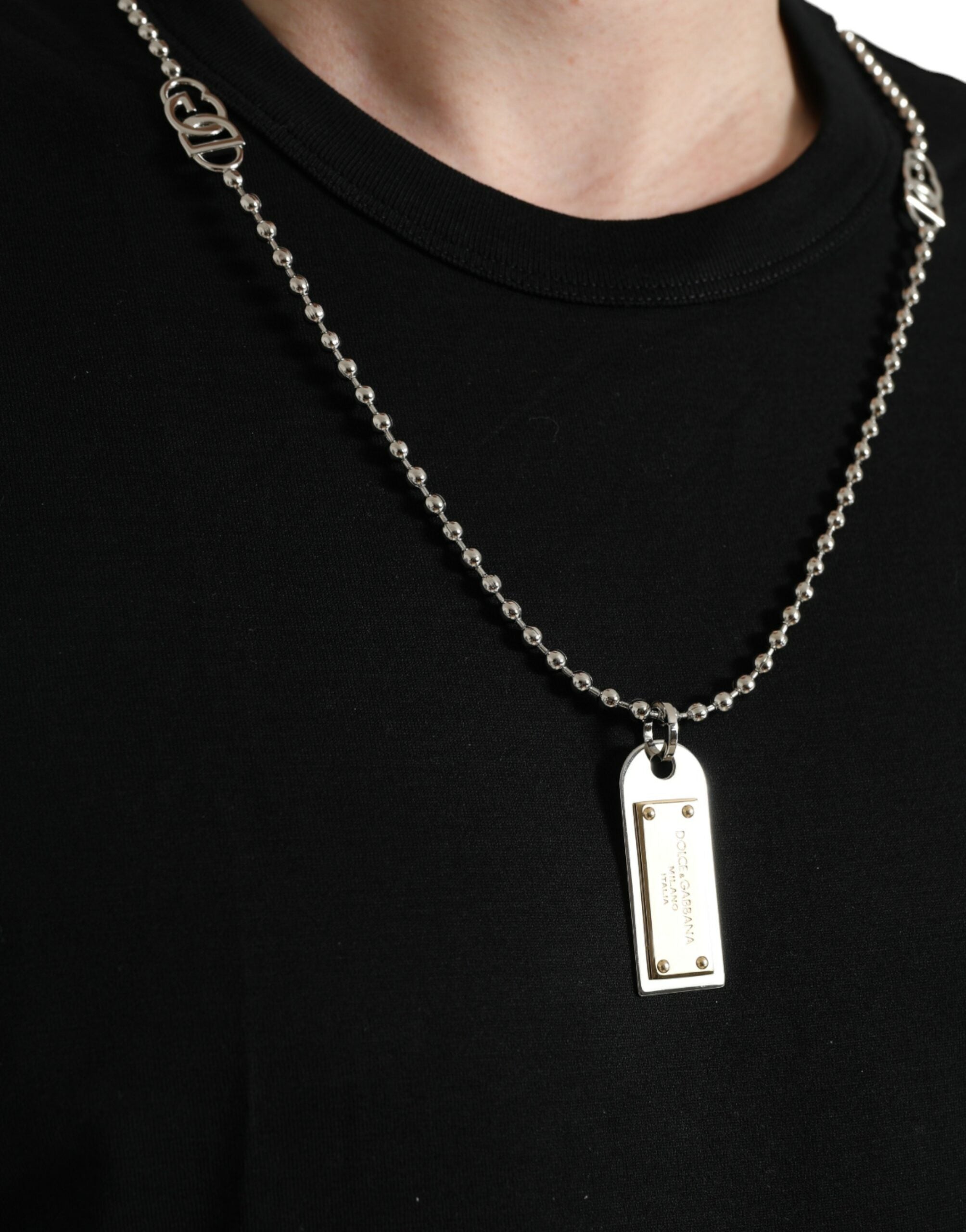 Dolce & Gabbana Black Cotton Dog Tag Round Neck T-shirt -   -  Dolce & Gabbana.
