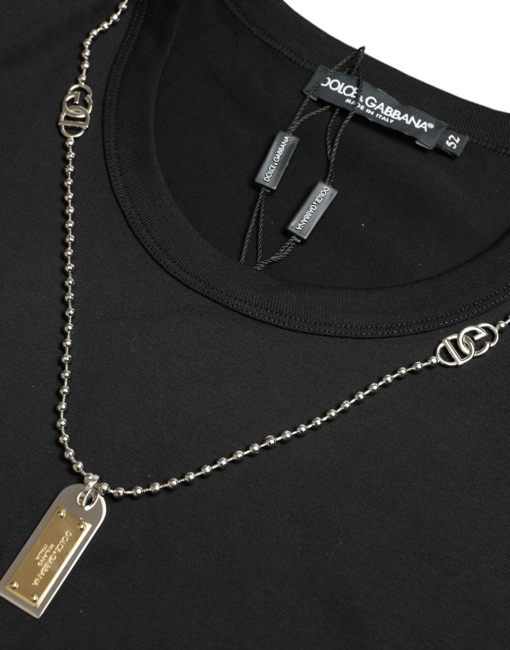 Dolce & Gabbana Black Cotton Dog Tag Round Neck T-shirt -   -  Dolce & Gabbana.