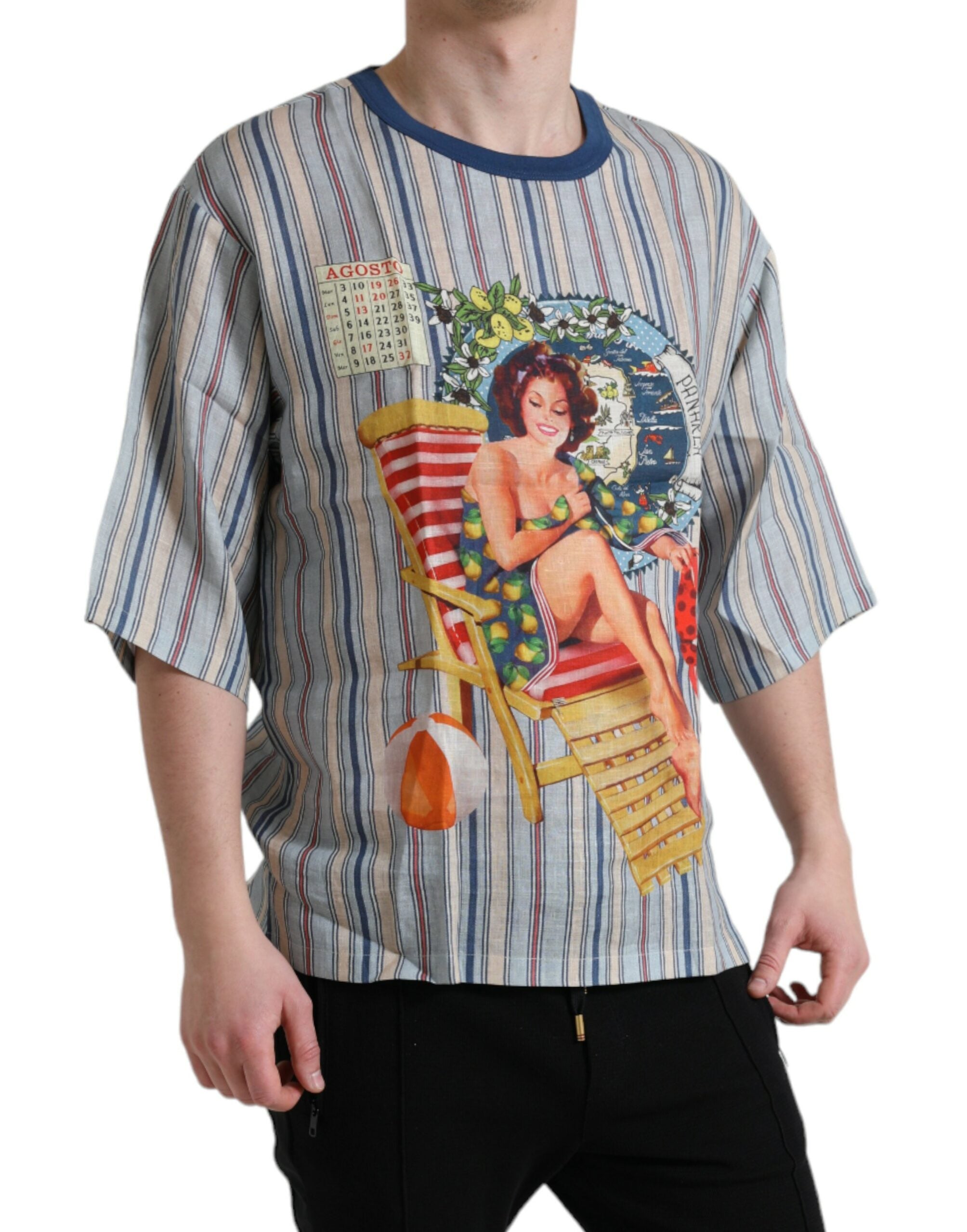 Dolce & Gabbana Multicolor Agosto Print Linen T-shirt -   -  Dolce & Gabbana.