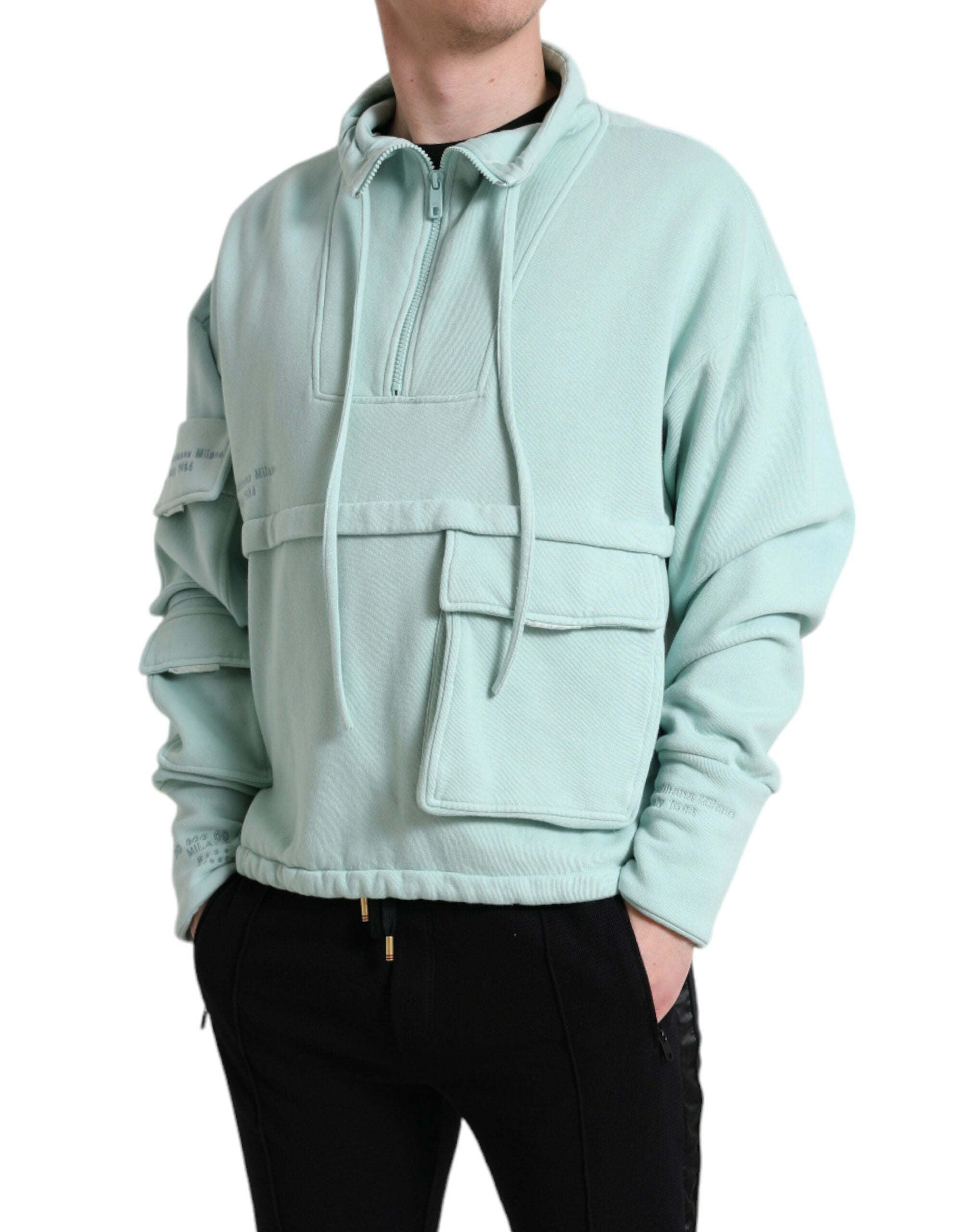 Dolce & Gabbana Mint Green Cotton Pockets Pullover Sweater -   -  Dolce & Gabbana.