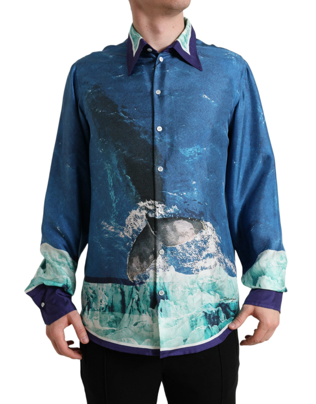 Dolce & Gabbana Blue Ocean Print Silk Collared Button Down Shirt -   -  Dolce & Gabbana.