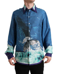 Dolce & Gabbana Blue Ocean Print Silk Collared Button Down Shirt -   -  Dolce & Gabbana.