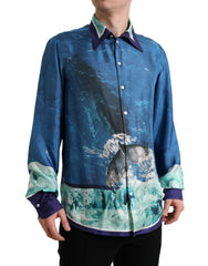 Dolce & Gabbana Blue Ocean Print Silk Collared Button Down Shirt -   -  Dolce & Gabbana.
