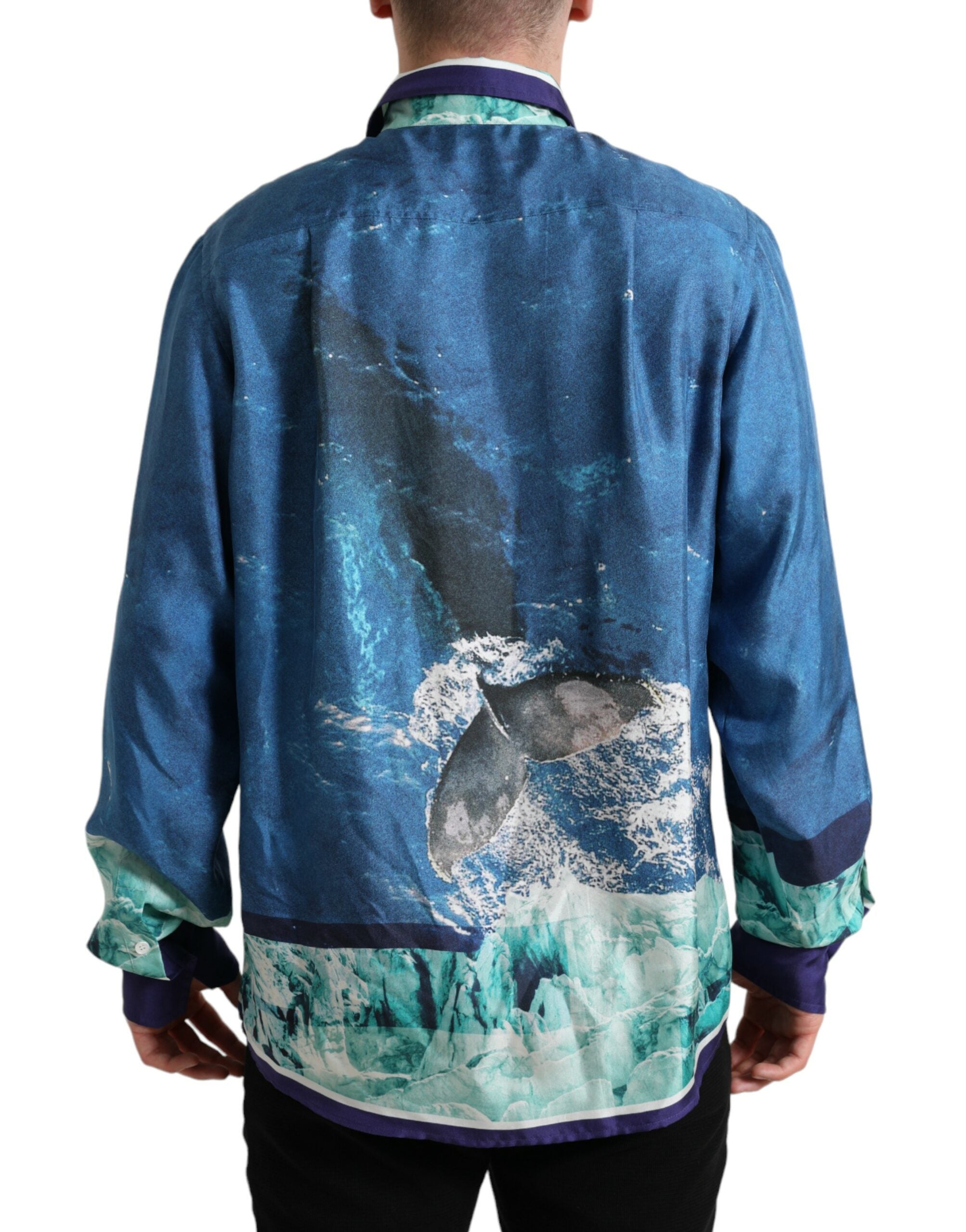 Dolce & Gabbana Blue Ocean Print Silk Collared Button Down Shirt -   -  Dolce & Gabbana.