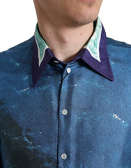 Dolce & Gabbana Blue Ocean Print Silk Collared Button Down Shirt -   -  Dolce & Gabbana.