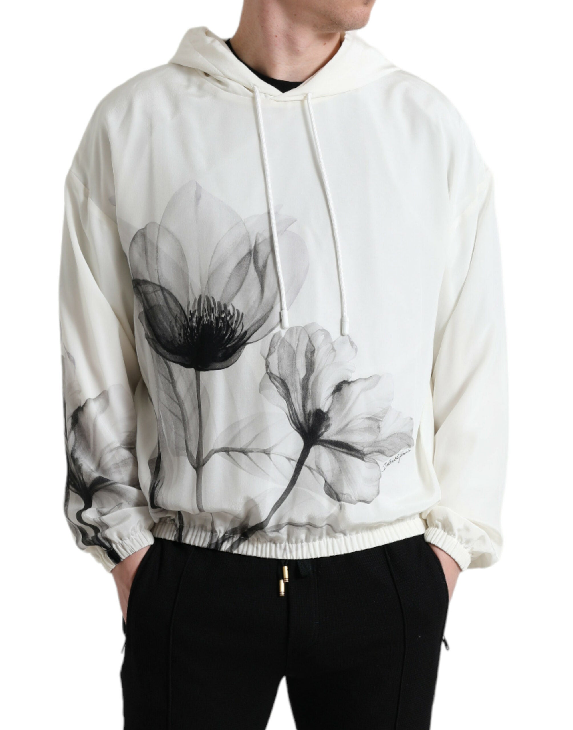 Dolce & Gabbana White Floral Print Hooded Pullover Sweater -   -  Dolce & Gabbana.