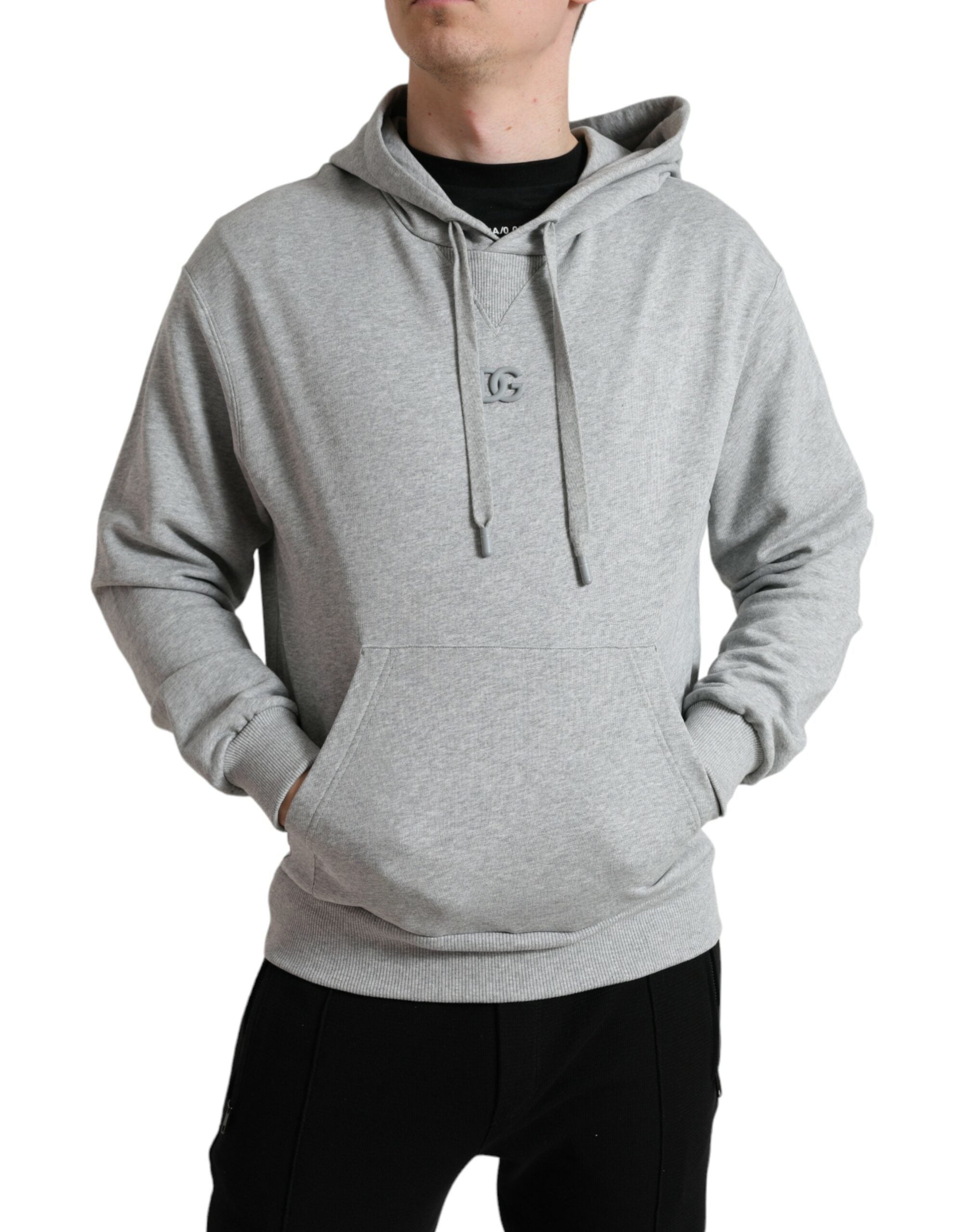 Dolce & Gabbana Gray Cotton Logo Hooded Sweatshirt Sweater -   -  Dolce & Gabbana.