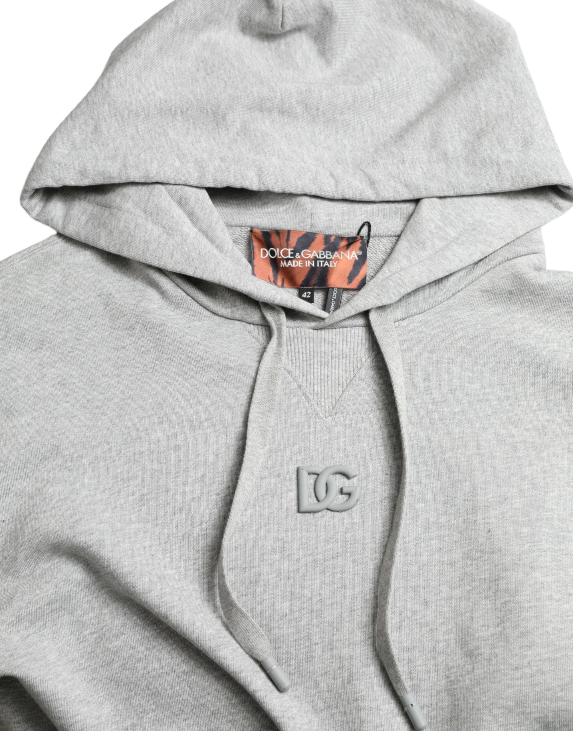 Dolce & Gabbana Gray Cotton Logo Hooded Sweatshirt Sweater -   -  Dolce & Gabbana.