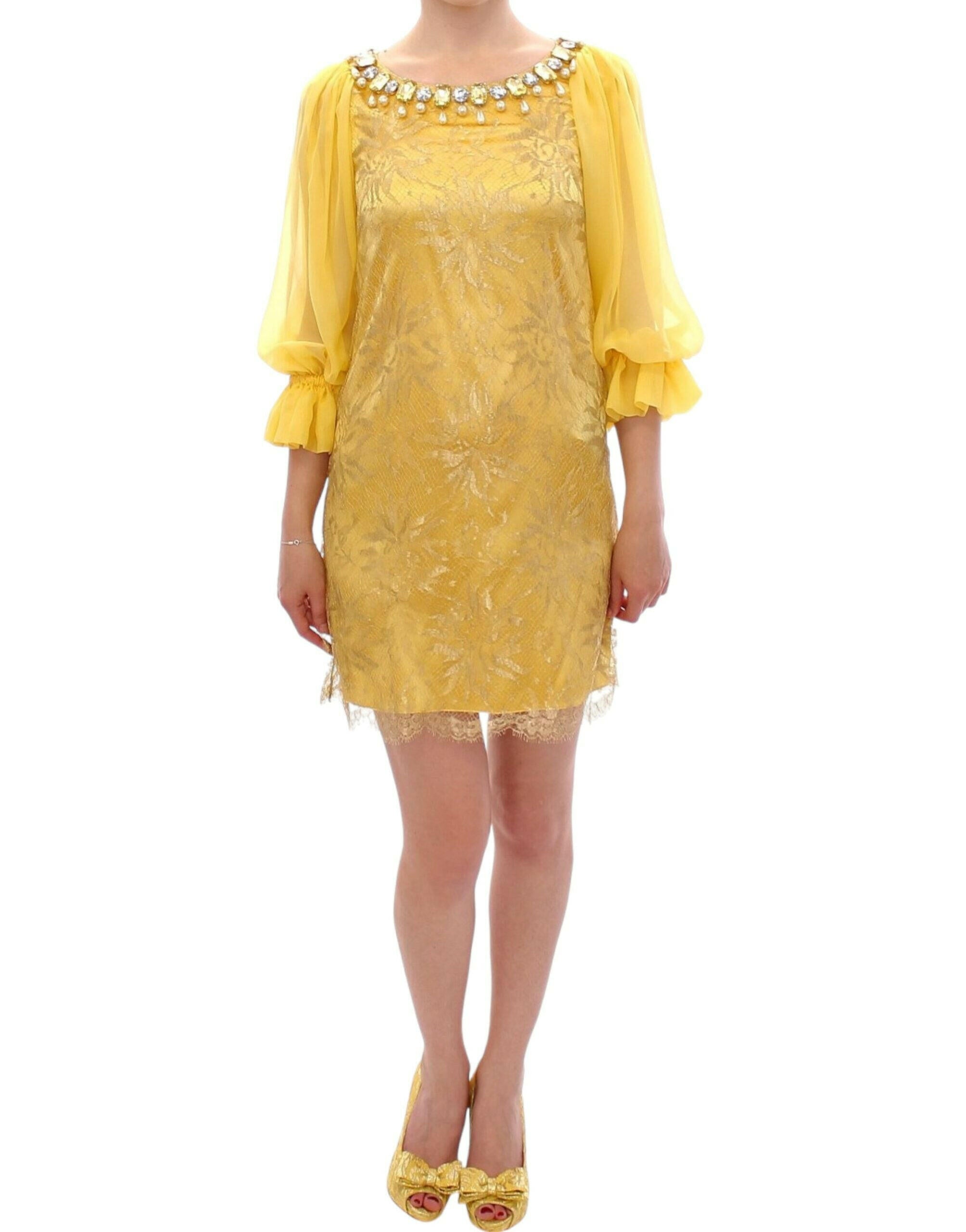 Dolce & Gabbana Yellow lace crystal mini dress -   -  Dolce & Gabbana.