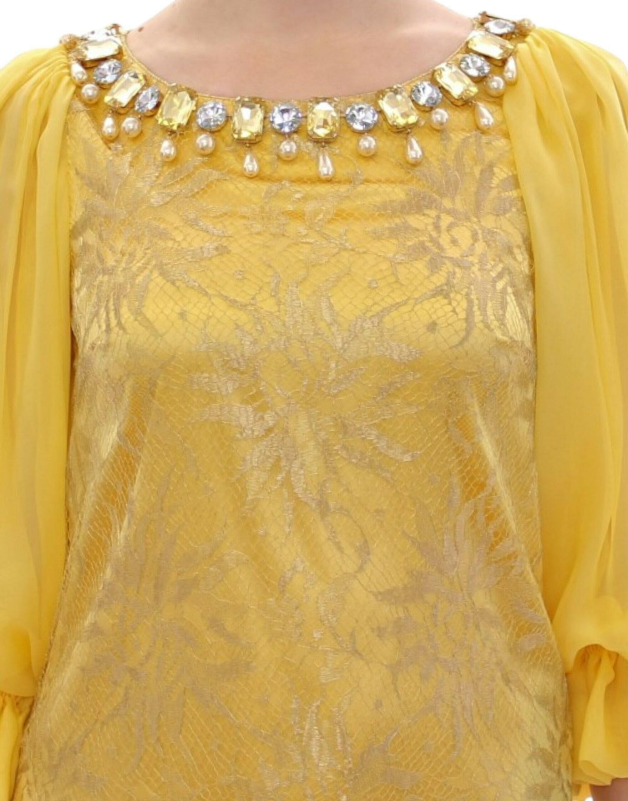 Dolce & Gabbana Yellow lace crystal mini dress -   -  Dolce & Gabbana.