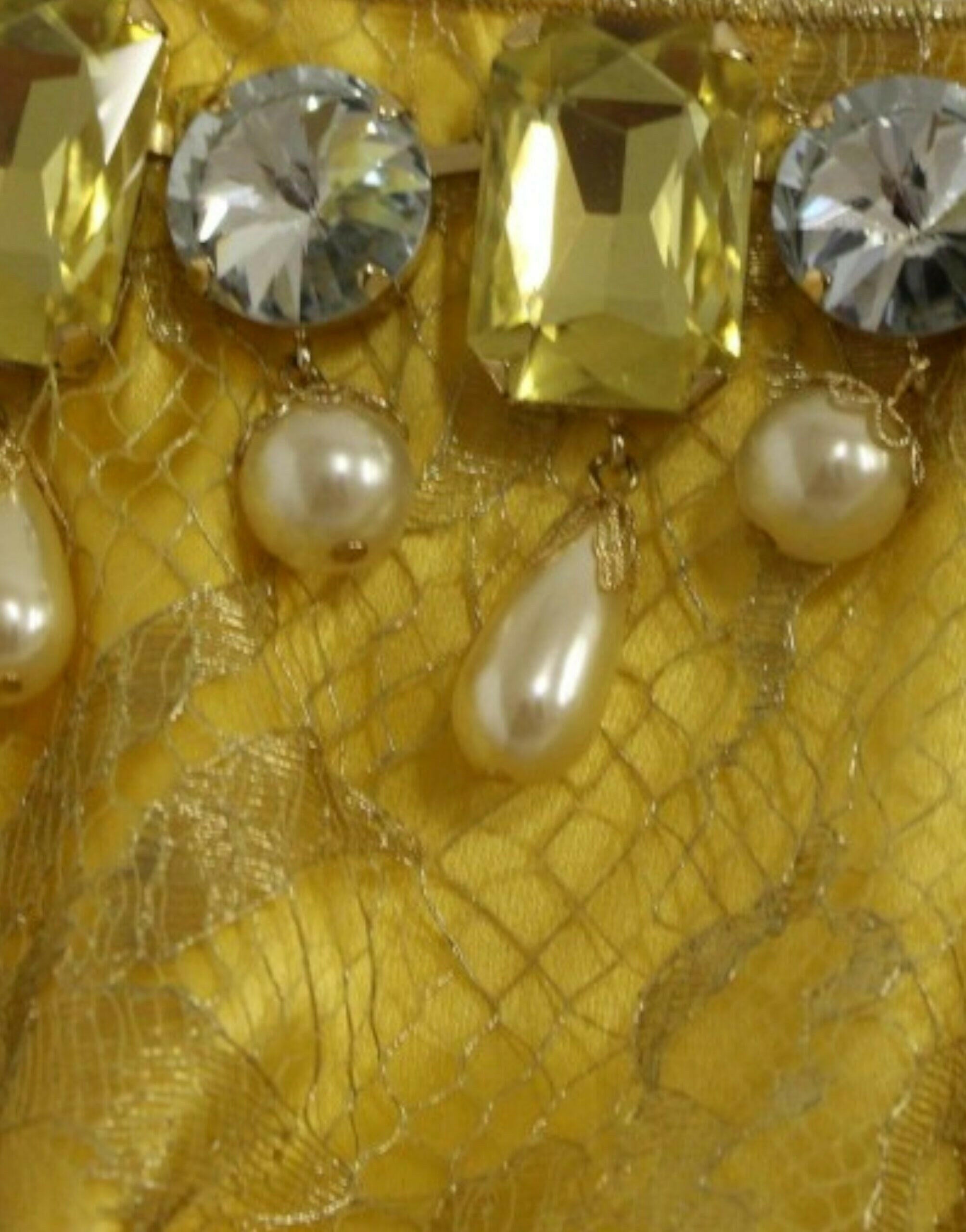 Dolce & Gabbana Yellow lace crystal mini dress -   -  Dolce & Gabbana.