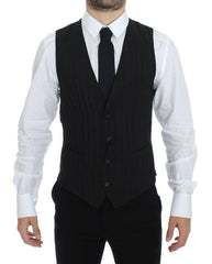 Dolce & Gabbana Black Striped Stretch Dress Vest Gilet -  Vests for Men Suits -  Dolce & Gabbana.