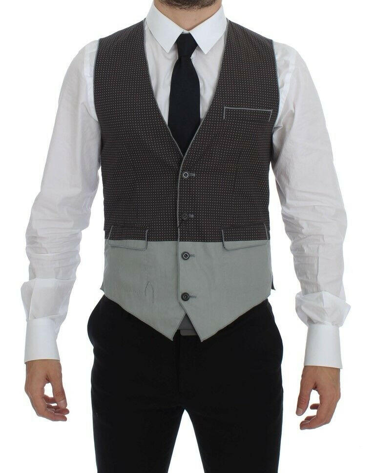 Dolce & Gabbana Gray Polka Dot Dress Vest Gilet Weste -  Vests for Men Suits -  Dolce & Gabbana.
