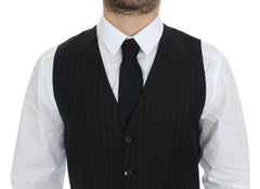 Dolce & Gabbana Black Striped Wool Silk Dress Vest Gilet -  Vests for Men Suits -  Dolce & Gabbana.