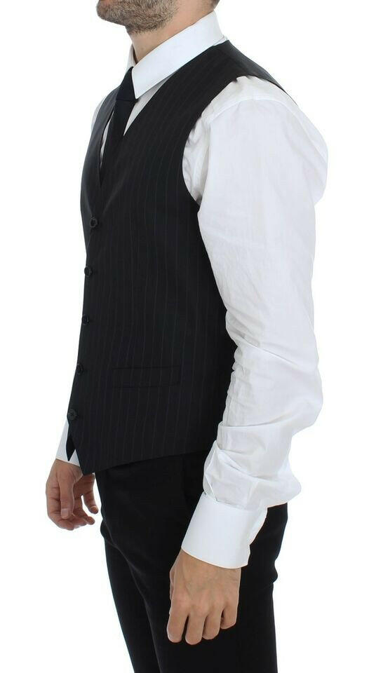 Dolce & Gabbana Black Striped Wool Silk Dress Vest Gilet -  Vests for Men Suits -  Dolce & Gabbana.