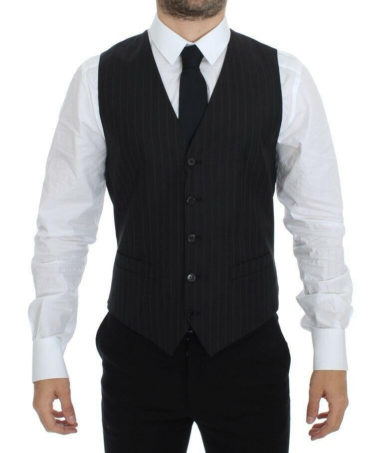 Dolce & Gabbana Black Striped Wool Silk Dress Vest Gilet -  Vests for Men Suits -  Dolce & Gabbana.