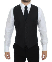 Dolce & Gabbana Black Striped Wool Silk Dress Vest Gilet -  Vests for Men Suits -  Dolce & Gabbana.