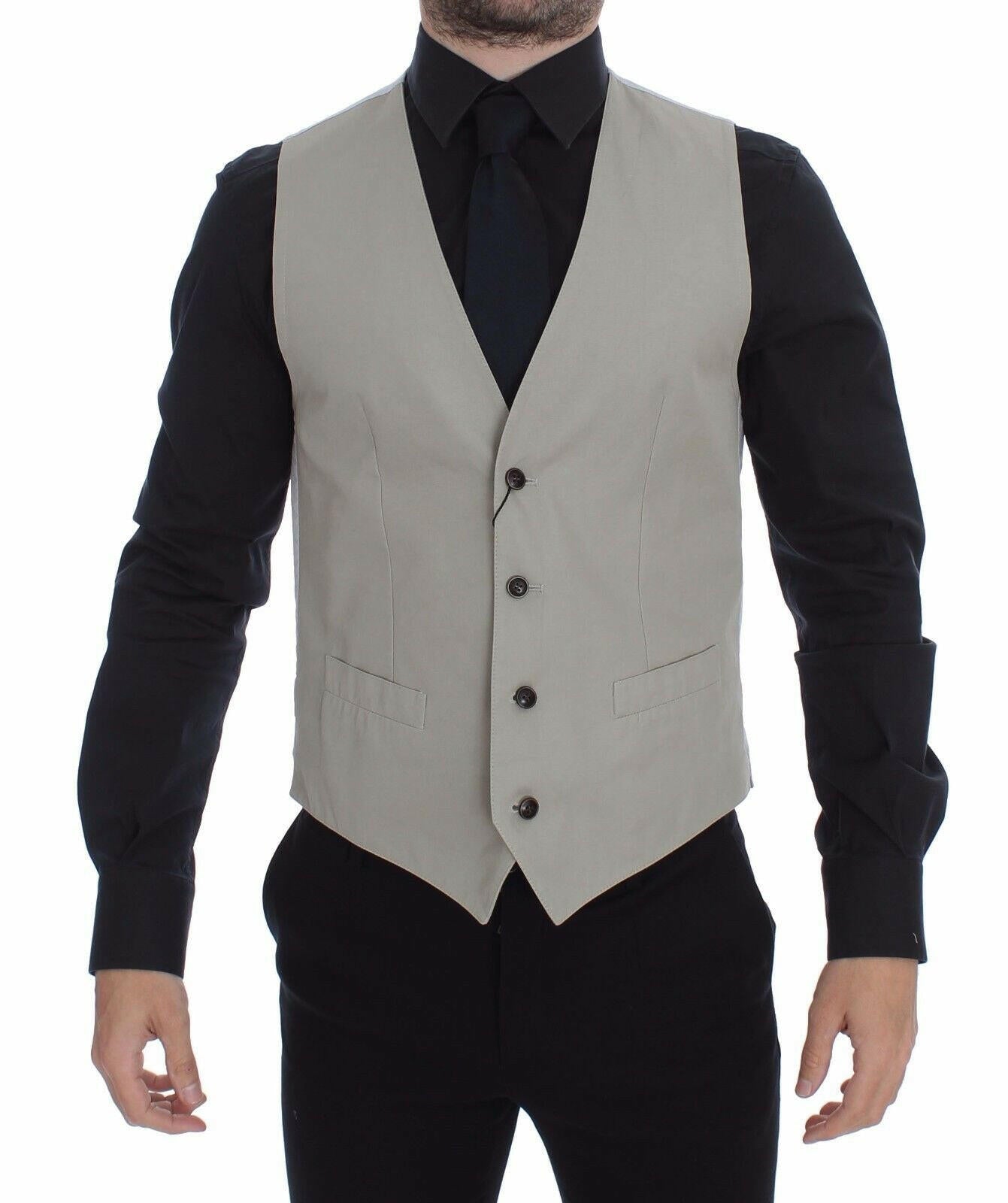 Dolce & Gabbana Beige Silk Blend Dress Formal Vest Gilet -  Vests for Men Suits -  Dolce & Gabbana.