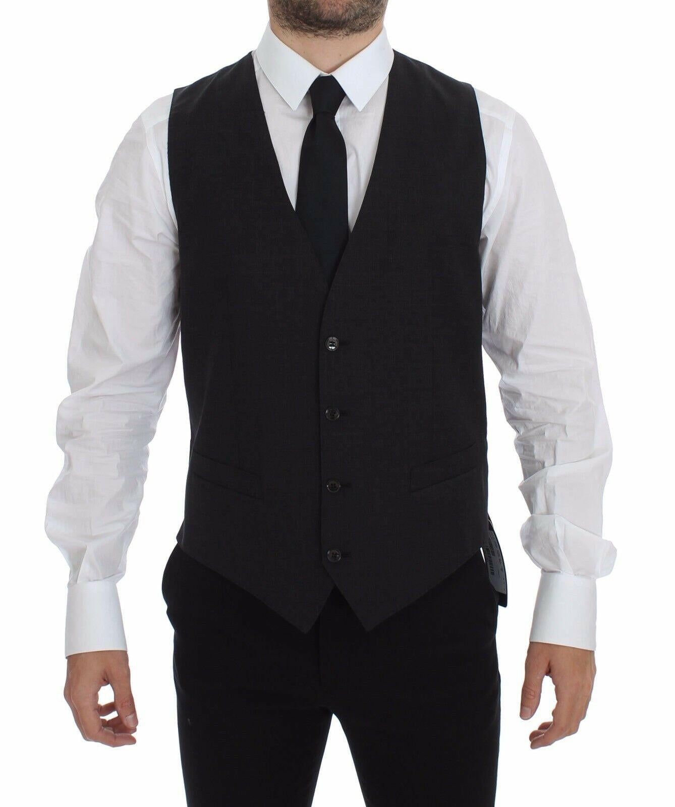 Dolce & Gabbana Gray Slim Fit Button Front Dress Formal Vest -  Vests for Men Suits -  Dolce & Gabbana.