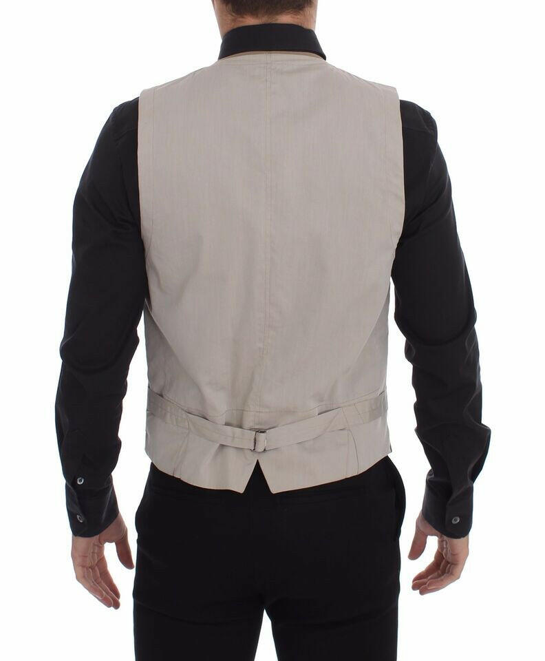 Dolce & Gabbana Beige Cotton Slim Fit Button Front Dress Vest -  Vests for Men Suits -  Dolce & Gabbana.