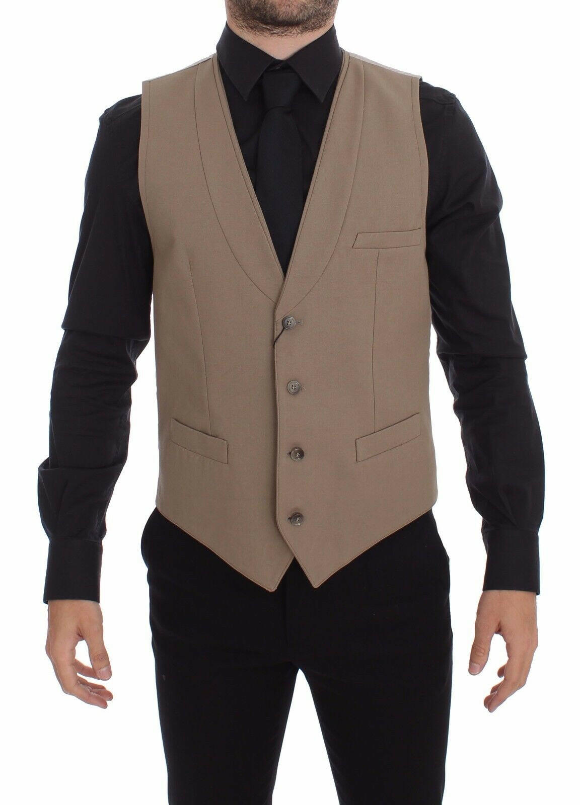 Dolce & Gabbana Beige Cotton Slim Fit Button Front Dress Vest -  Vests for Men Suits -  Dolce & Gabbana.