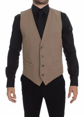 Dolce & Gabbana Beige Cotton Slim Fit Button Front Dress Vest -  Vests for Men Suits -  Dolce & Gabbana.