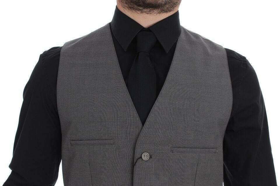Dolce & Gabbana Gray Cotton Slim Fit Button Front Dress Vest -  Vests for Men Suits -  Dolce & Gabbana.