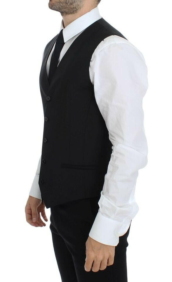 Dolce & Gabbana Black Wool Silk Stretch Dress Vest Blazer -  Vests for Men Suits -  Dolce & Gabbana.