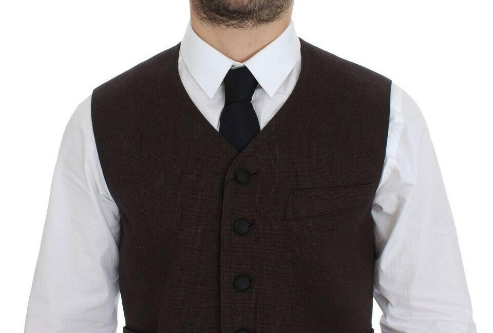Dolce & Gabbana Brown Cotton Blend Dress Vest Gilet -  Vests for Men Suits -  Dolce & Gabbana.
