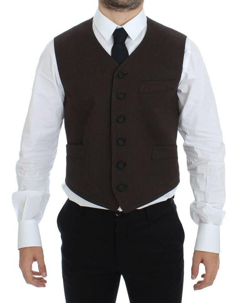 Dolce & Gabbana Brown Cotton Blend Dress Vest Gilet -  Vests for Men Suits -  Dolce & Gabbana.