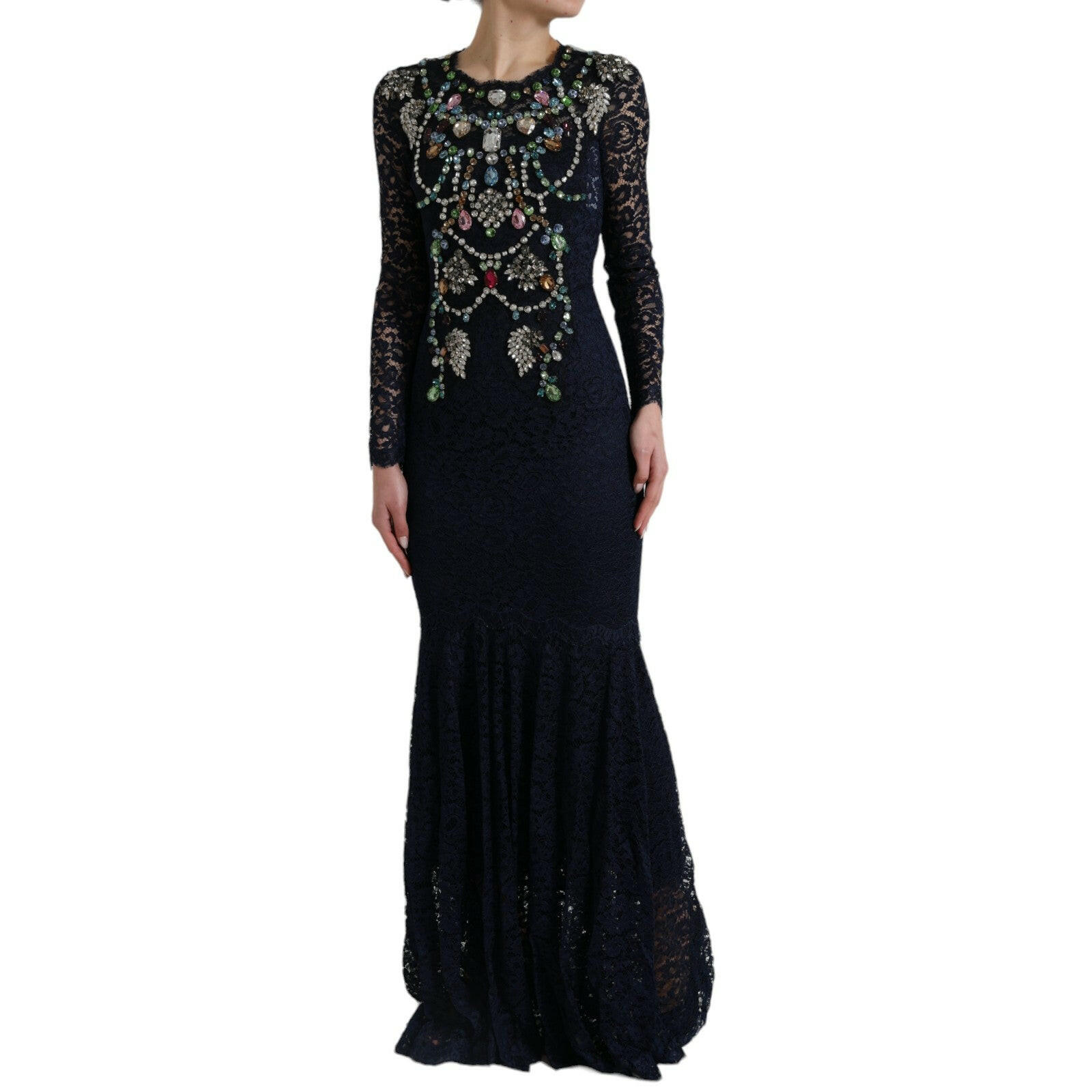 Dolce & Gabbana Blue Crystal Floral Lace Long Gown Dress -   -  Dolce & Gabbana.
