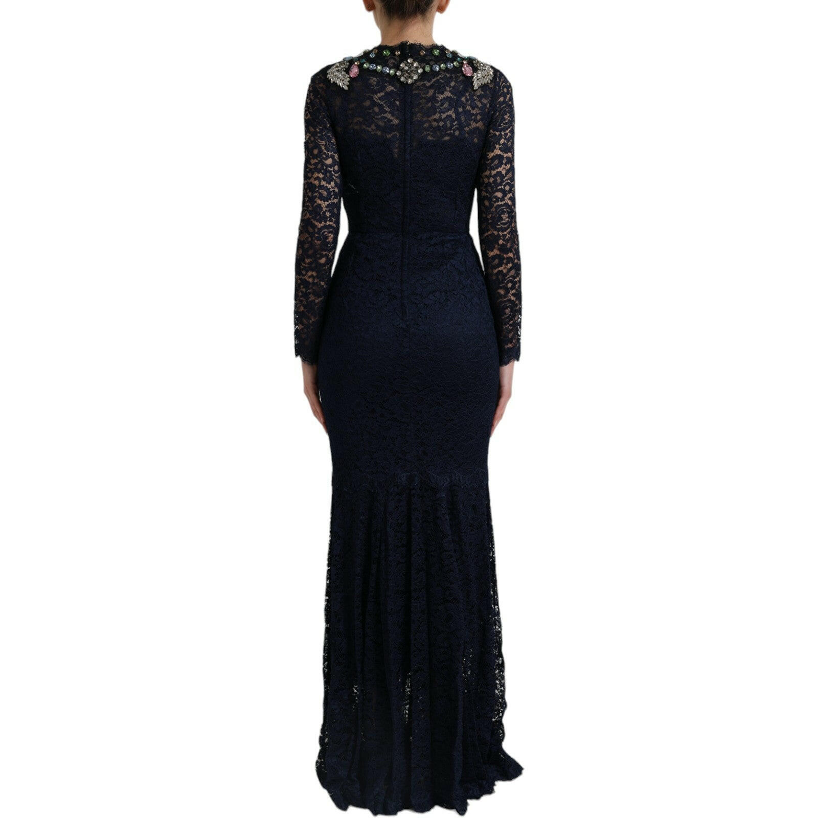 Dolce & Gabbana Blue Crystal Floral Lace Long Gown Dress -   -  Dolce & Gabbana.