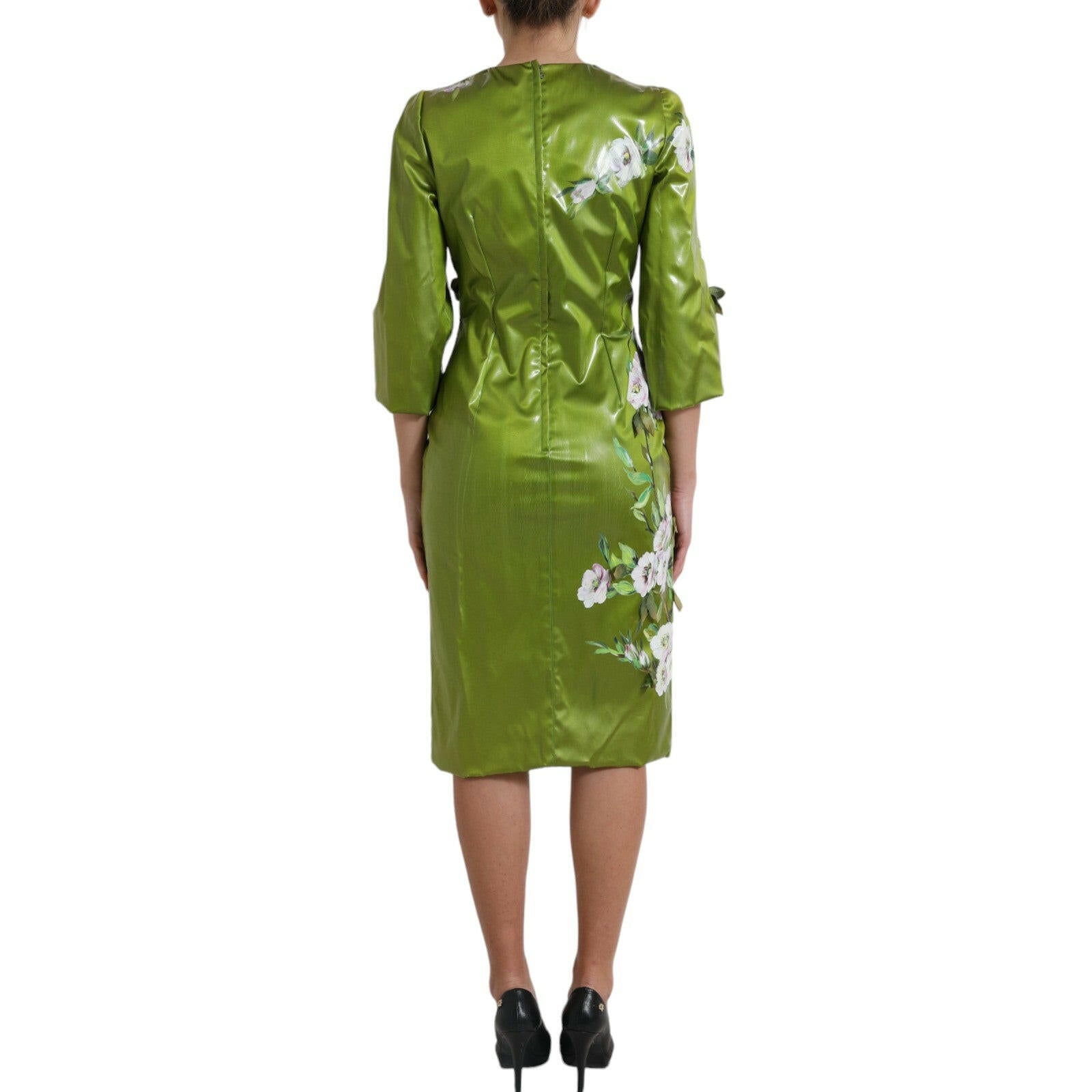 Dolce & Gabbana Green Floral Embellished Sheath Midi Dress -   -  Dolce & Gabbana.