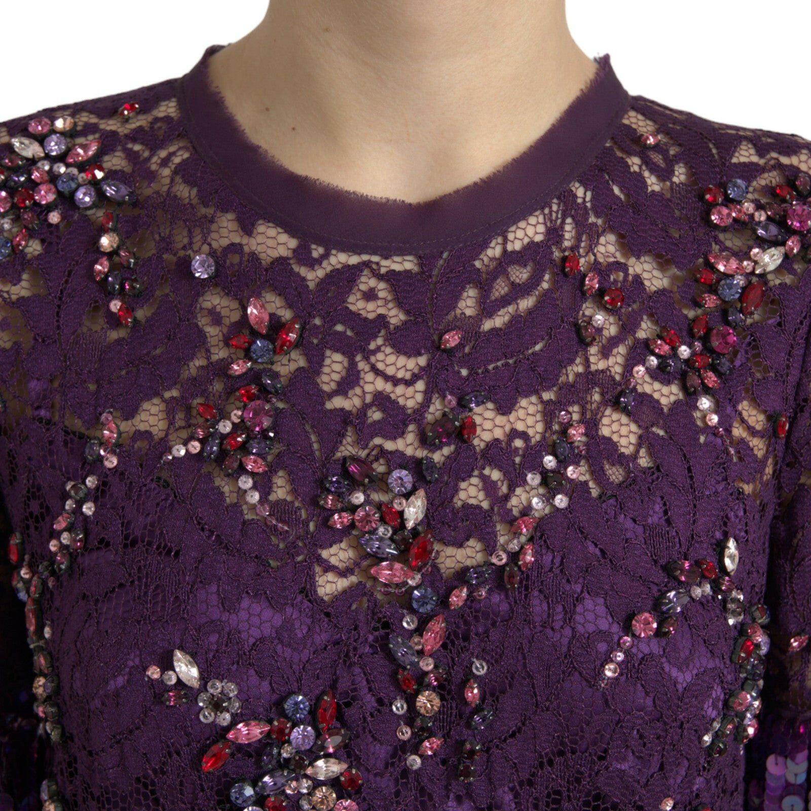 Dolce & Gabbana Purple floral lace crystal embedded dress -   -  Dolce & Gabbana.