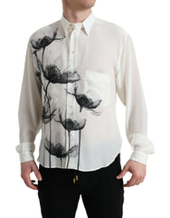 Dolce & Gabbana White Floral Collared Dress Silk Shirt -   -  Dolce & Gabbana.