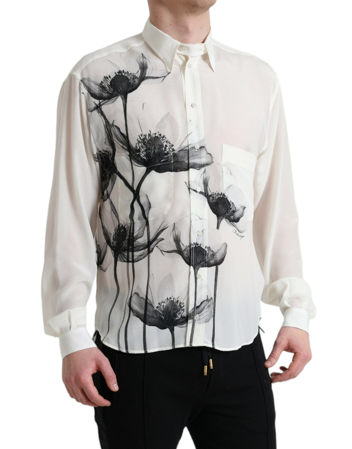 Dolce & Gabbana White Floral Collared Dress Silk Shirt -   -  Dolce & Gabbana.