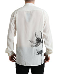 Dolce & Gabbana White Floral Collared Dress Silk Shirt -   -  Dolce & Gabbana.