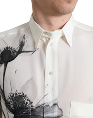 Dolce & Gabbana White Floral Collared Dress Silk Shirt -   -  Dolce & Gabbana.
