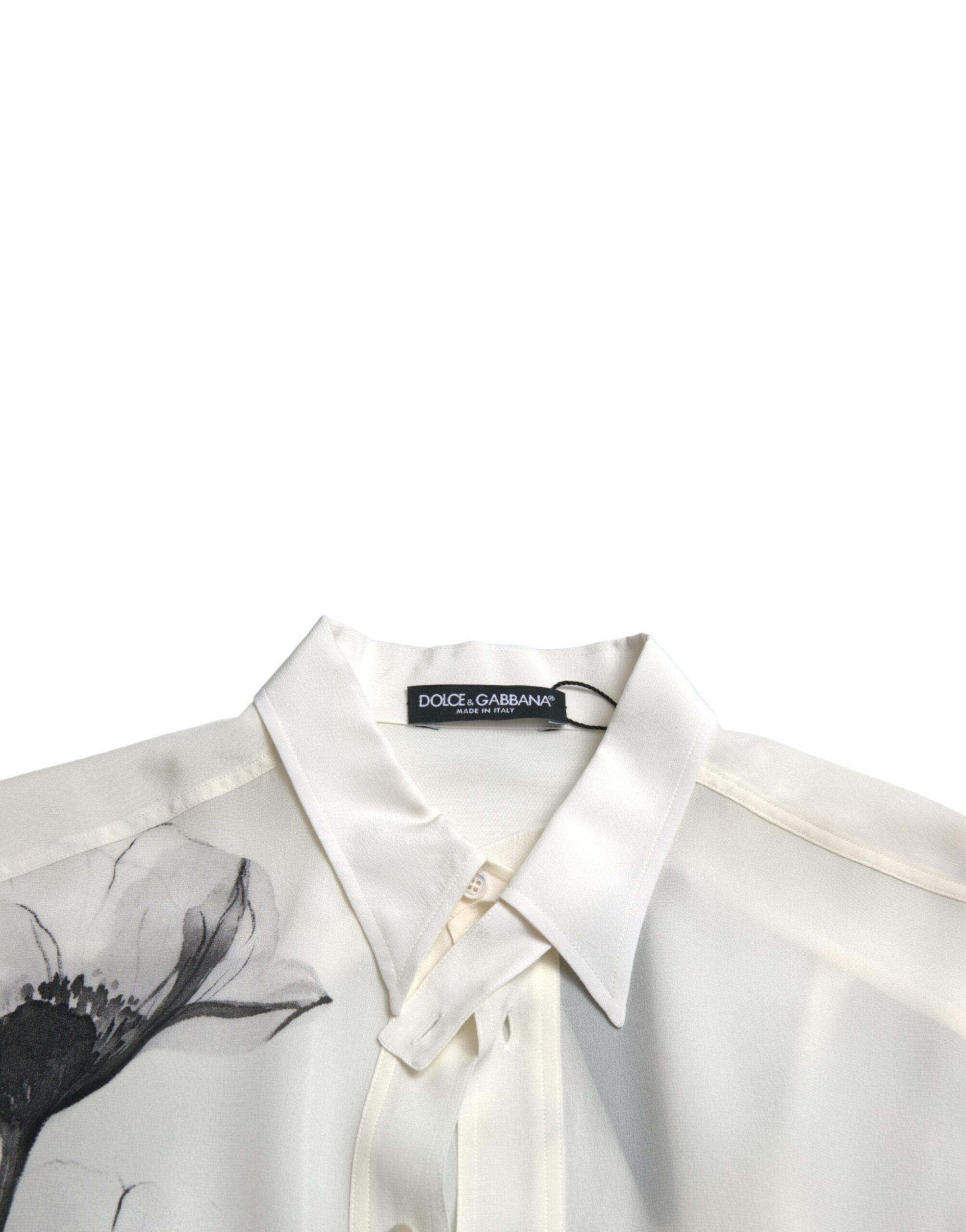 Dolce & Gabbana White Floral Collared Dress Silk Shirt -   -  Dolce & Gabbana.