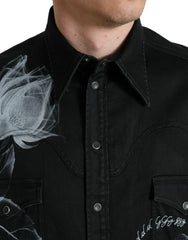 Dolce & Gabbana Black Floral Cotton Collared Dress Shirt -   -  Dolce & Gabbana.