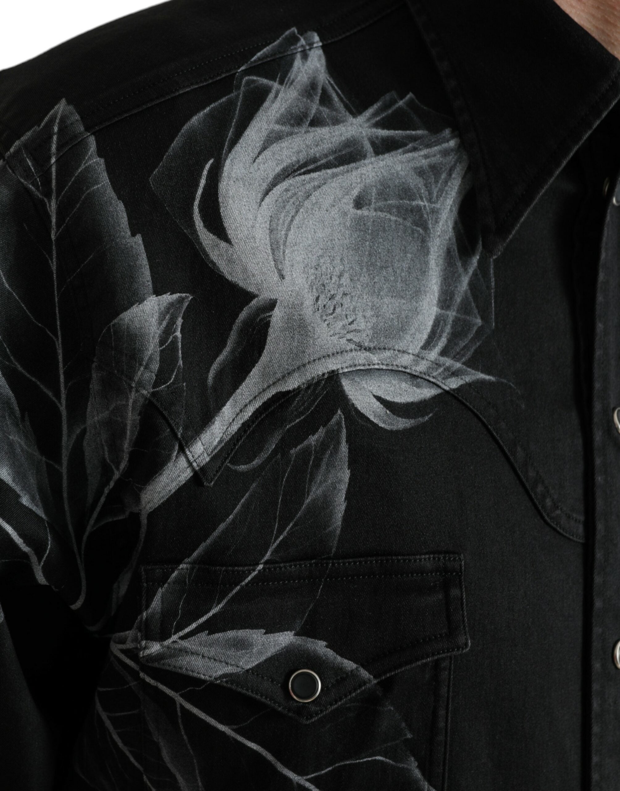 Dolce & Gabbana Black Floral Cotton Collared Dress Shirt -   -  Dolce & Gabbana.