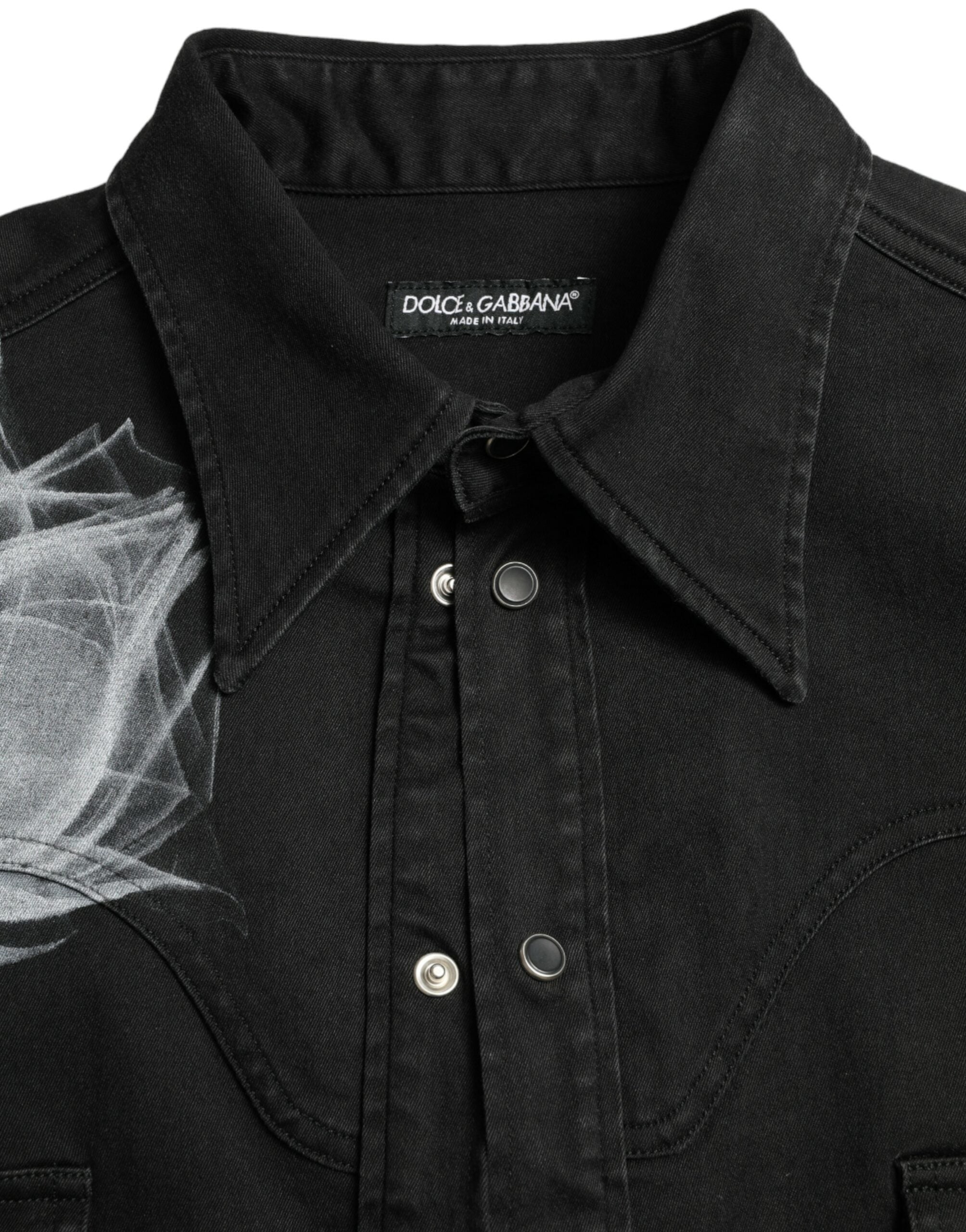 Dolce & Gabbana Black Floral Cotton Collared Dress Shirt -   -  Dolce & Gabbana.