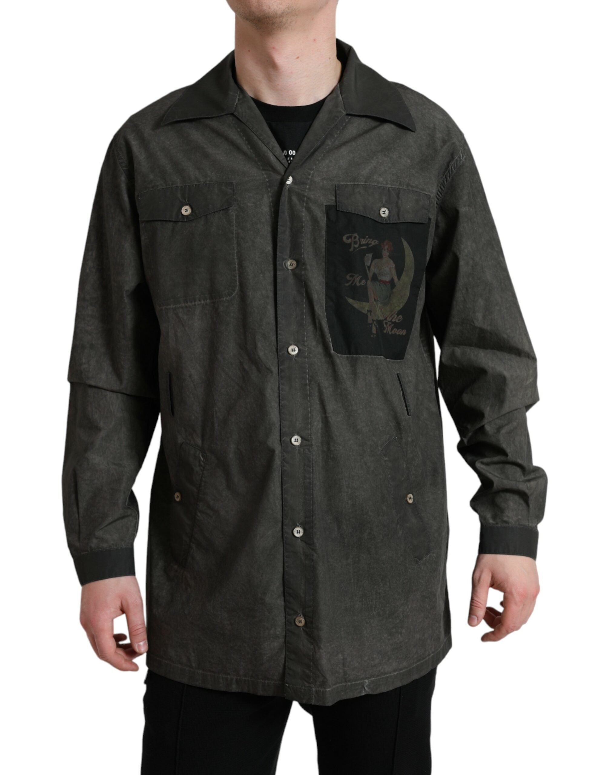 Dolce & Gabbana Dark Gray Cotton Collared Long Sleeves Shirt -   -  Dolce & Gabbana.