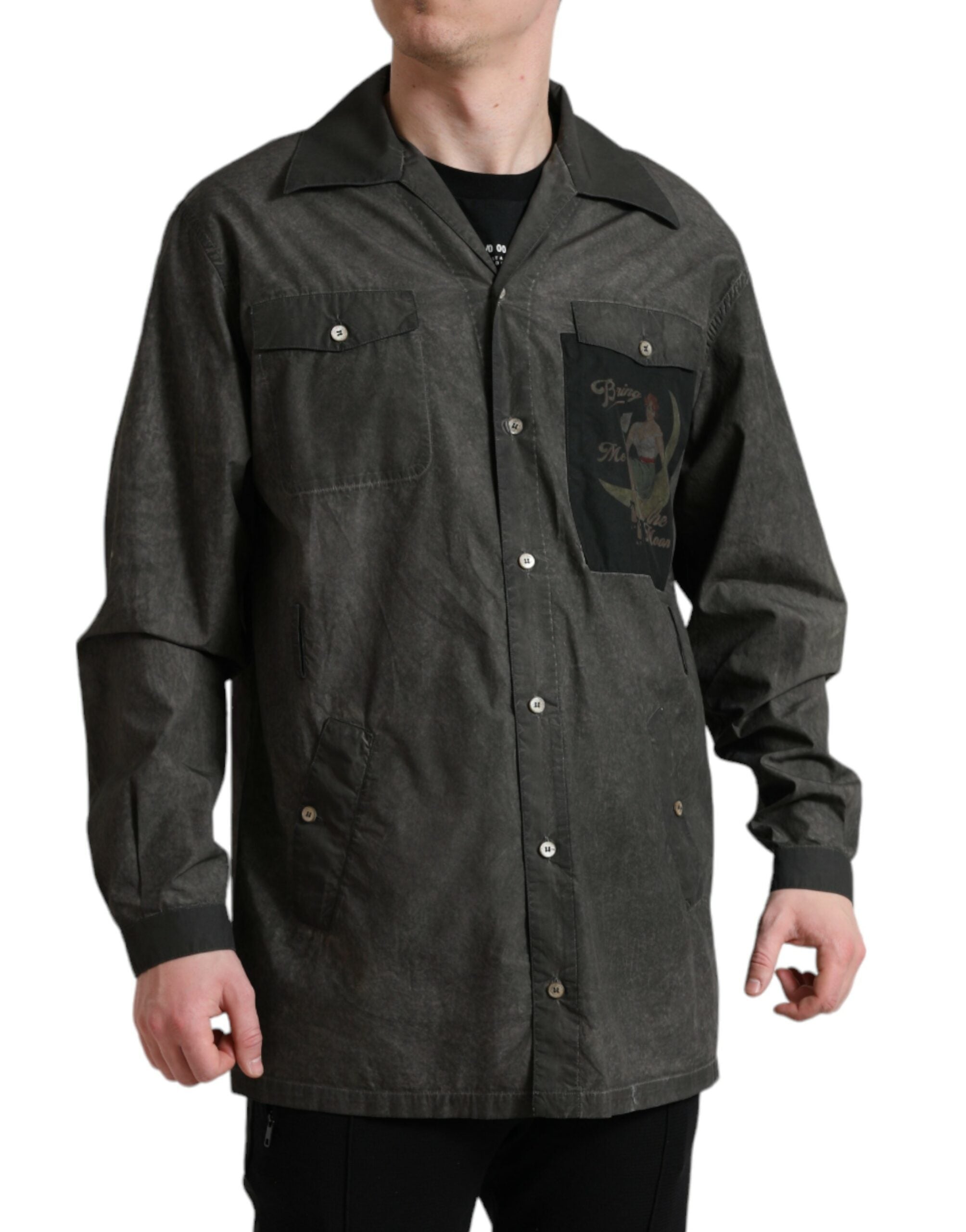 Dolce & Gabbana Dark Gray Cotton Collared Long Sleeves Shirt -   -  Dolce & Gabbana.