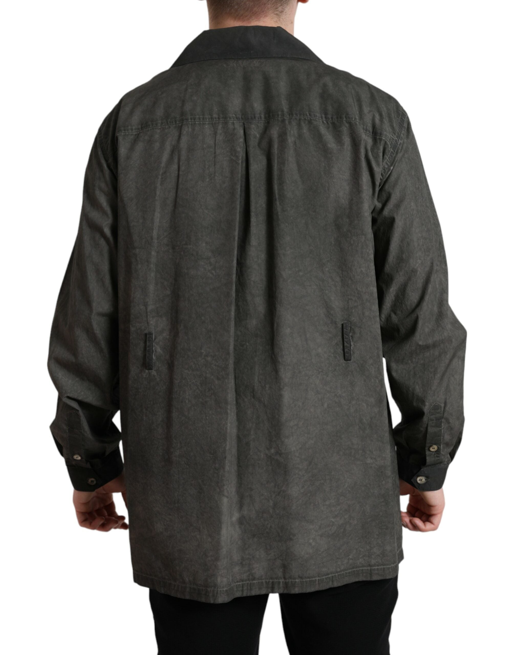 Dolce & Gabbana Dark Gray Cotton Collared Long Sleeves Shirt -   -  Dolce & Gabbana.