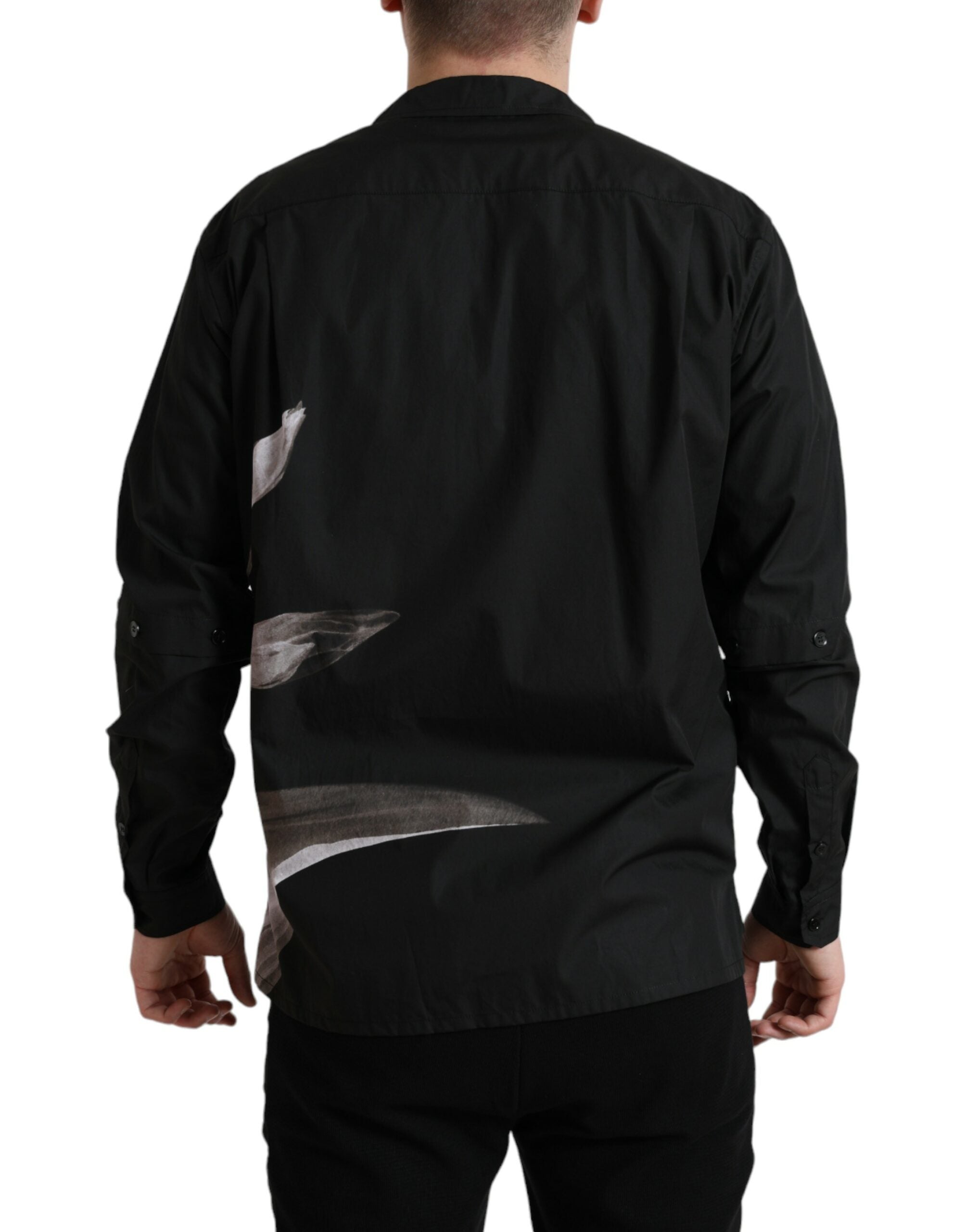 Dolce & Gabbana Black Floral Cotton Collared Long Sleeves Men Shirt -   -  Dolce & Gabbana.