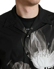 Dolce & Gabbana Black Floral Cotton Collared Long Sleeves Men Shirt -   -  Dolce & Gabbana.
