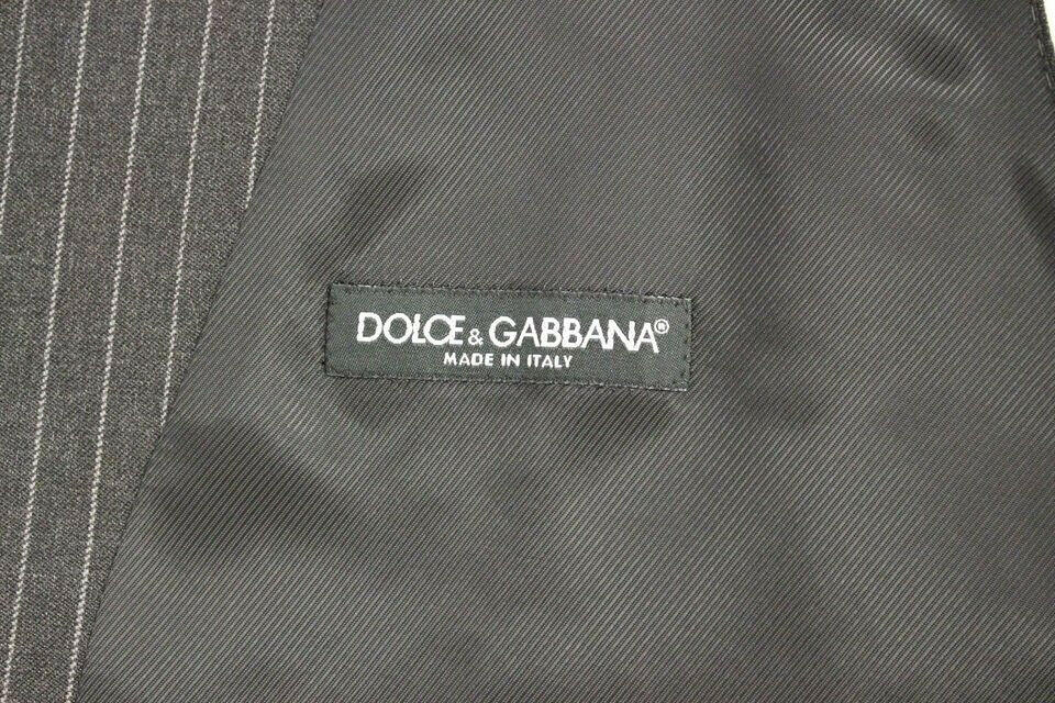 Dolce & Gabbana Gray Striped Wool Single Breasted Vest -  Vests for Men Suits -  Dolce & Gabbana.