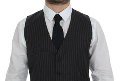 Dolce & Gabbana Gray Striped Wool Single Breasted Vest -  Vests for Men Suits -  Dolce & Gabbana.