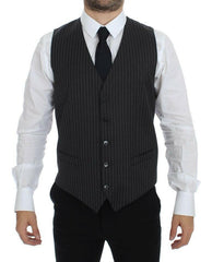 Dolce & Gabbana Gray Striped Wool Single Breasted Vest -  Vests for Men Suits -  Dolce & Gabbana.